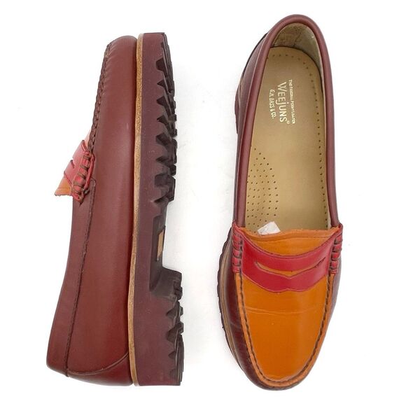 G.H. Bass Weejuns Penny Loafers Lug Sole Red Orange Leather Size 7 Preppy Fall - Picture 2 of 16